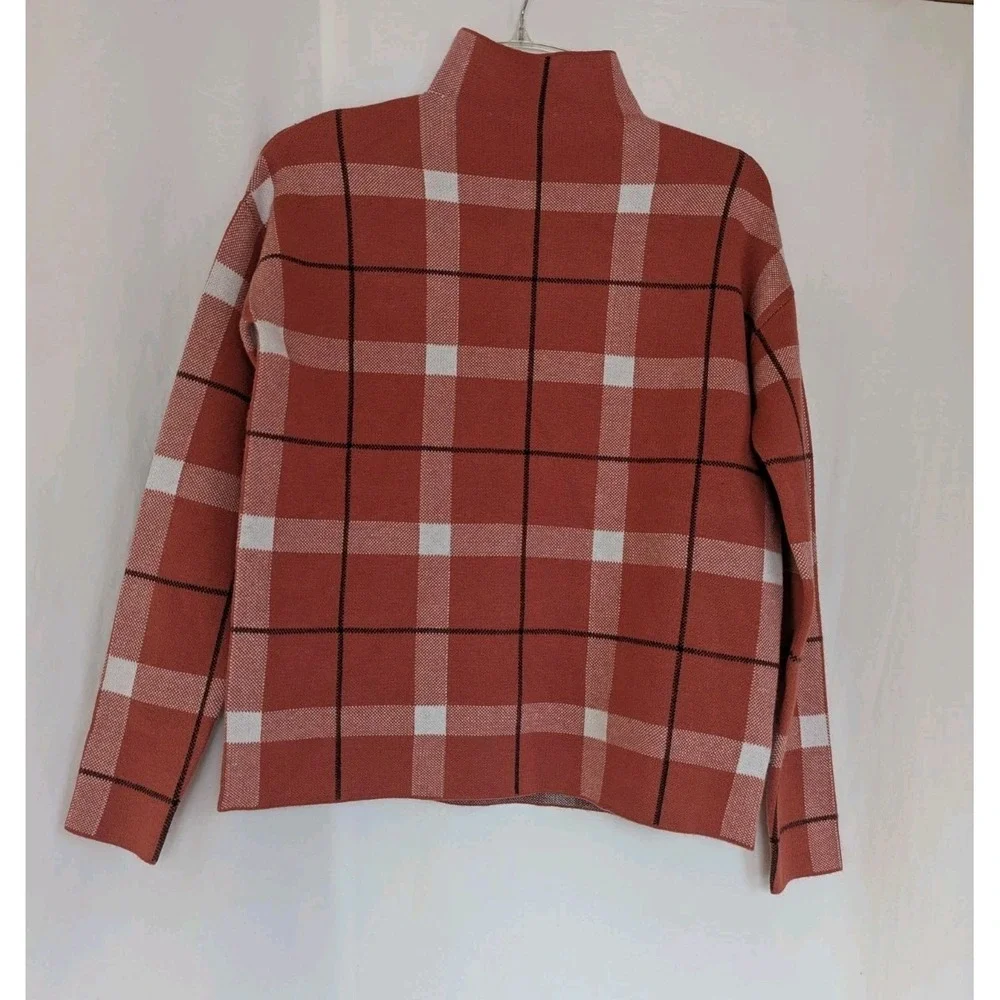 JNY Jones New York Pullover Sweater Womens XS Amber Plaid Mock Neck NWT